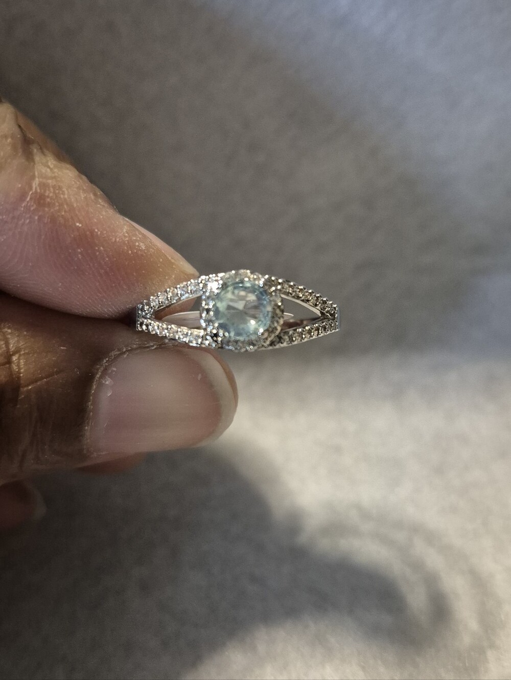 Sterling Silver Aquamarine Halo Ring in Light Blue